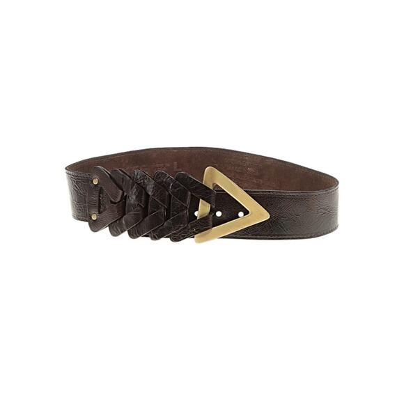 Kim White Triangles Chocolate Leather Belt L